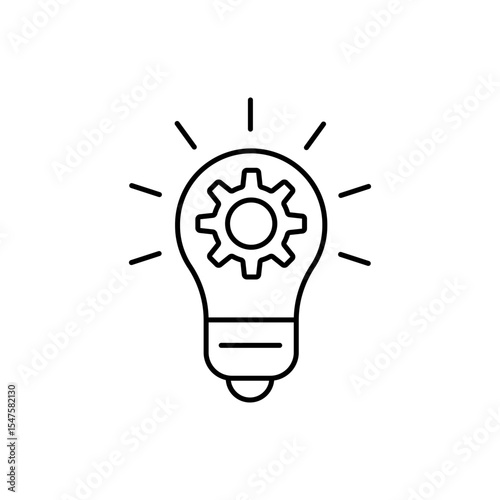 Cogwheel inside lightbulb line icon. Innovation