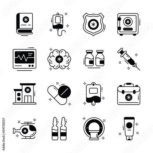 Get this handy pack of medical services glyph style icons