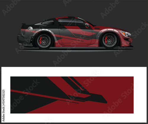 Retro car with patriotic wrap design template for vehicle branding and advertising