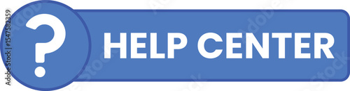 Blue Help Center Button with question mark icon on the left side, suitable for user assistance and support features in websites or application.
