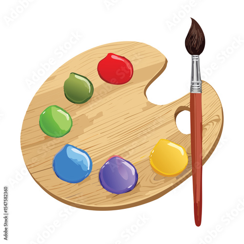 Orange Wooden Paint Palette Paint Brush