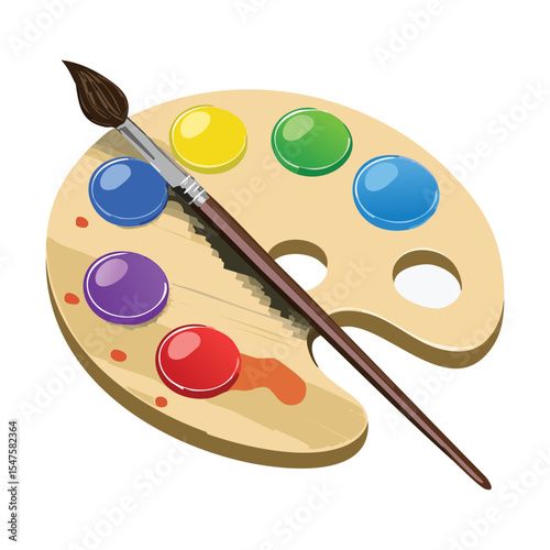 Brown Wooden Paint Palette Blue Brush