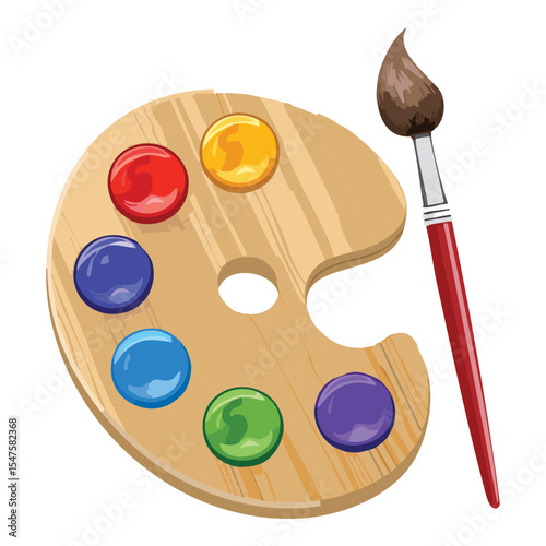 Brown Wooden Paint Palette Red Brush