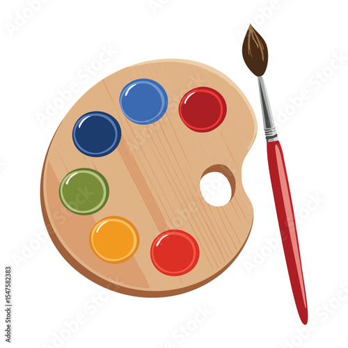 Wooden Paint Palette Brush Many Colors