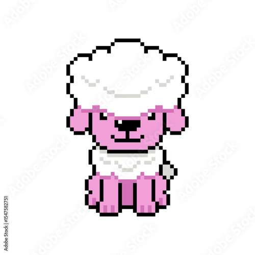 Pixel art cute poodle dog vector in retro style