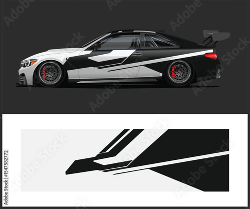 Retro car with patriotic wrap design template for vehicle branding and advertising