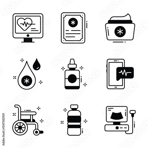 Get this handy pack of medical and hospital glyph style icons