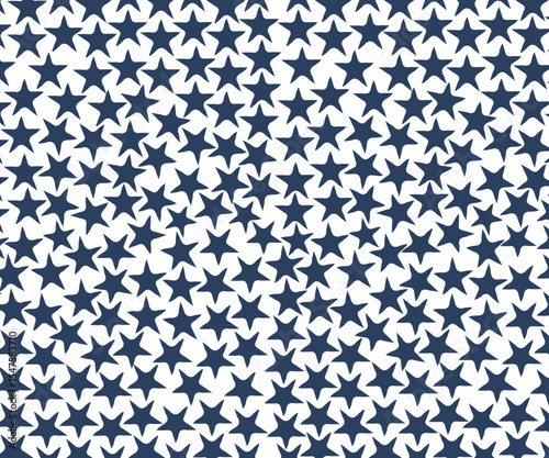Seamless pattern with a dense array of dark blue stars scattered across a clean white background, ideal for patriotic, decorative, or celebratory design projects and digital art.