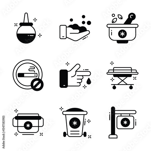 Get this handy pack of medical and health glyph style icons