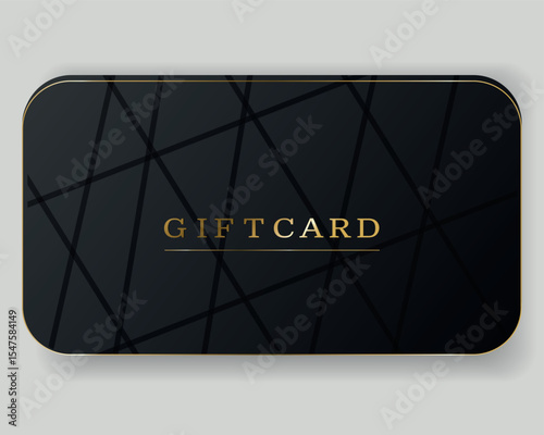 Elegant black gift card with gold text and subtle geometric pattern. Stylish and modern design, perfect for premium gifts and special offers. Vector