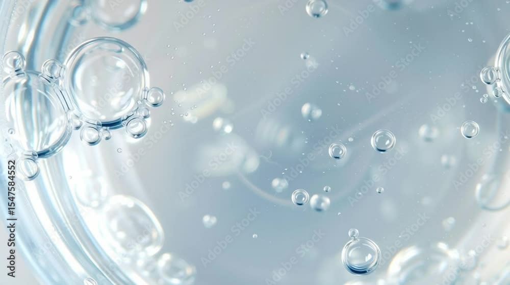 Close up of a Clear liquid cosmetic product for skin. Gel texture with bubbles