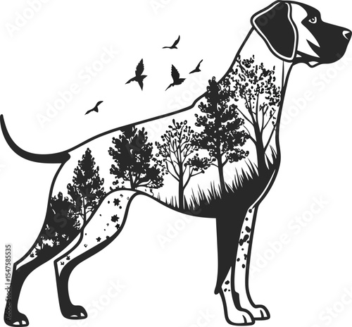 Funny, cute, and domestic black and white dog vector illustration with cartoon animal design