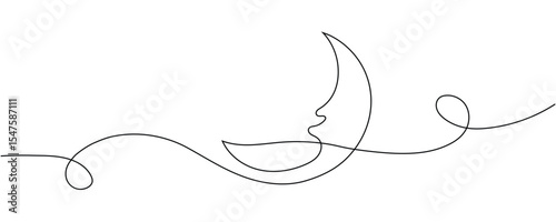 Moon continuous line art, Moon one-line drawing, Editable stroke