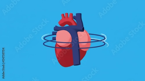Vibrant illustration of a human heart surrounded by ripples on a blue background, symbolizing life