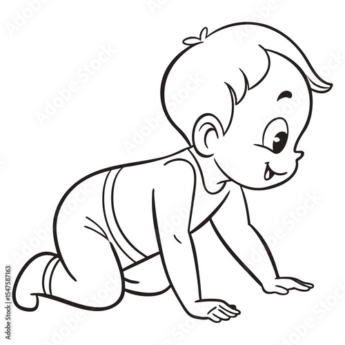 Baby Boy Crawling Line Art Illustration Black White