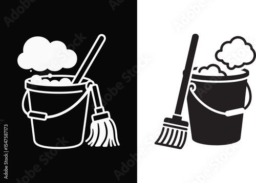 Cleaning Supplies Icon Set with Illustration Elements for Design Projects