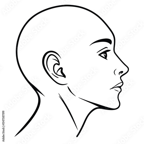 Bald Woman Head Profile Black Line Art Illustration