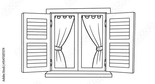 Sketch Style Vector Drawing of Open Home Window – Isolated Illustration