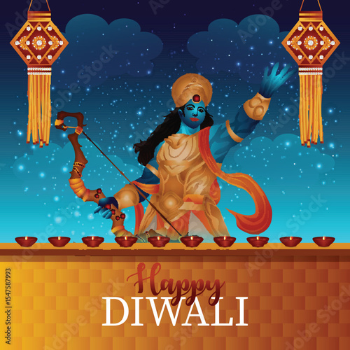 Festival of india happy diwali with vector illustration of Lord rama