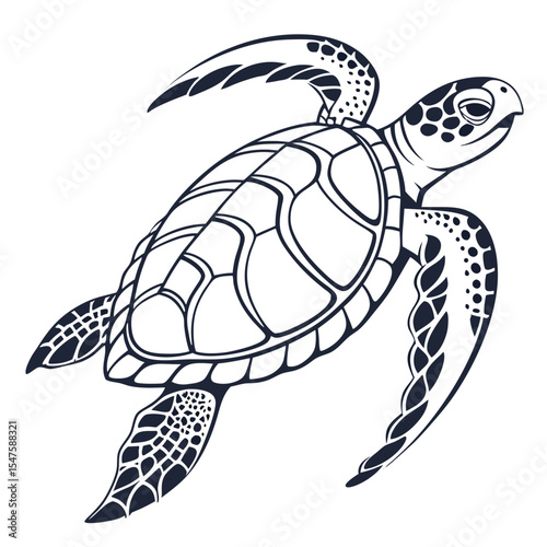 Dark Blue Sea Turtle Line Art Illustration Vector Graphic