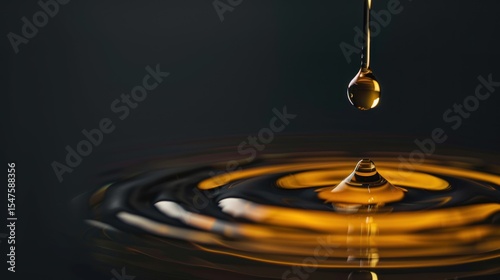 Amber liquid droplet falling, creating ripples