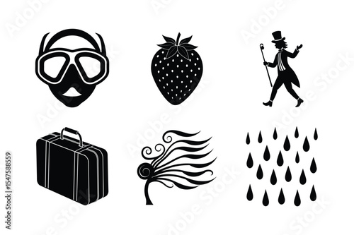 Black and white vector icons set with various symbols and shapes