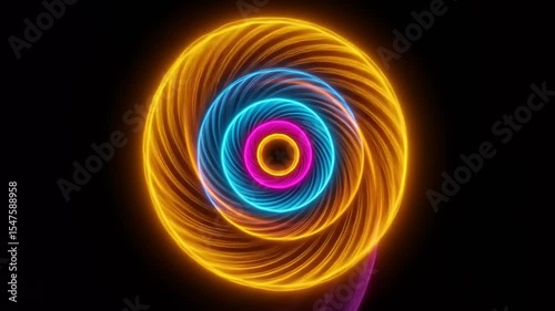 Vibrant swirling neon patterns create a mesmerizing visual effect against a dark background