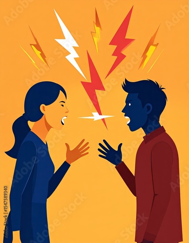Couple arguing with intense emotions in a colorful abstract style illustration