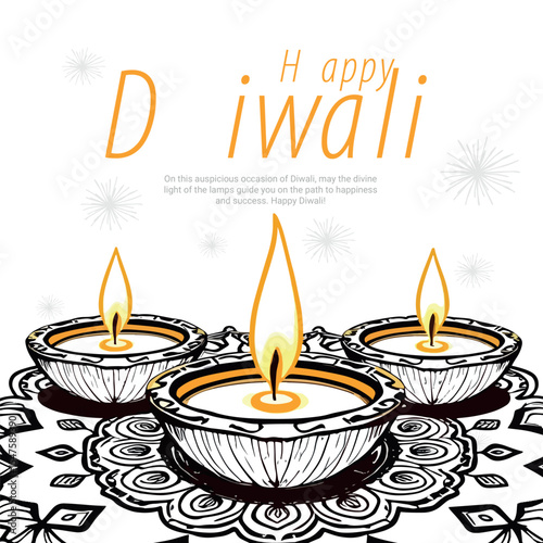 Happy Diwali and Deepavali Festival Greeting Post Design Indian Traditional Festival Celebration Art