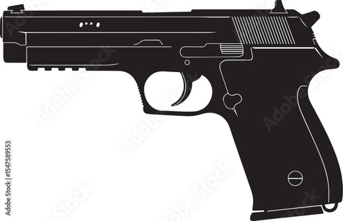 Silhouette of a black handgun depicts strength danger and firearm concept