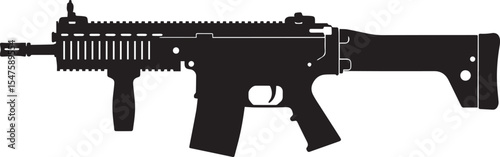 Silhouette of a Black Modern Assault Rifle with Tactical Attachments