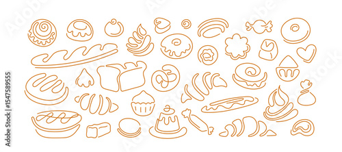 Bakery set, patisserie Vector line bread Cake icon