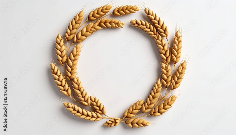 Fototapeta premium Wheat Wreath Isolated on White Background, Grain Crop Symbol