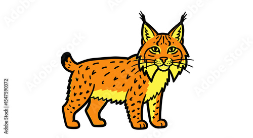 Cartoon lynx character with orange fur and expressive face  