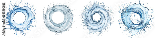 Spiraling water explosion effect, isolated on transparent background

