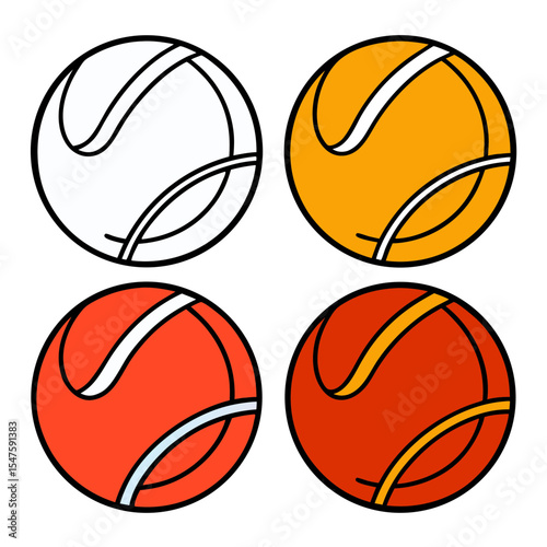 Color Tennis Ball Icon Set – Flat Sports Ball Vector Design Collection