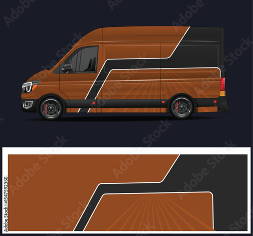 Yellow van with abstract black graphics for branding or advertising mockup
