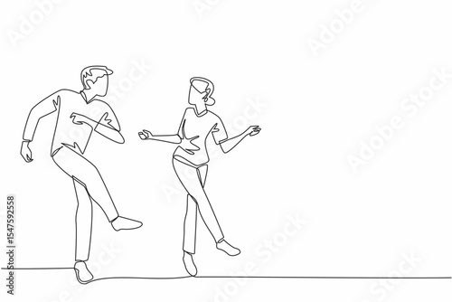 Continuous one line drawing married couple dancing on the dance floor. Dancing is not just about movement, but also about health. International Dance Day. Single line draw design vector illustration