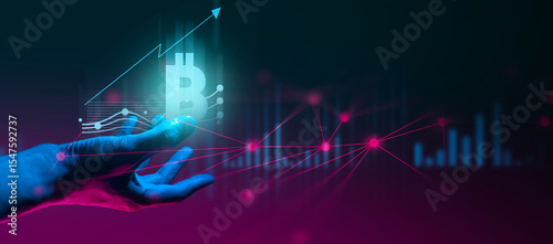 hand of businessman interactive touching a holographic of transaction financial network data system, concept of technology artificial intelligence with human user application