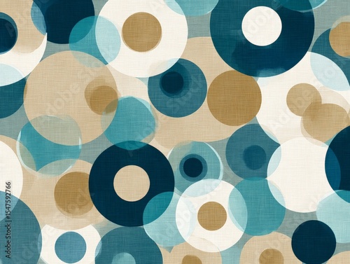 Abstract Teal Beige and White Overlapping Circles Pattern