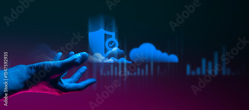 hand of businessman interactive touching a holographic of transaction financial network data system, concept of technology artificial intelligence with human user application