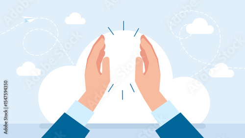 Gesture clap hand on light color background. Two hands giving high five, clapping palms icon. Arms slap, greeting hi gesture of friends. Partners congratulation with great deal. Vector illustration