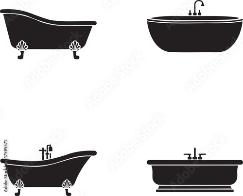 Bath tub silhouette set vector illustration isolated On Transparent Background