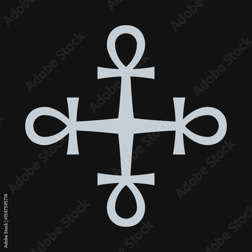 Four Silver Black Ankh Cross Symbols