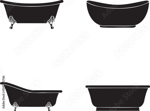 Bath tub silhouette set vector illustration isolated On Transparent Background