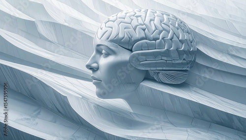 Abstract Brain: White Sculpture on Textured Wavy Background