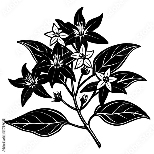 A delicate and lifelike vector illustration of a yellow jasmine flower with detailed petals and leaves