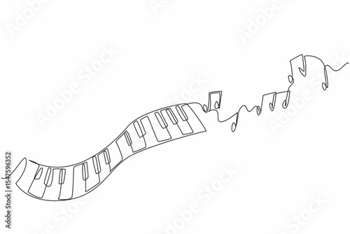 Single one line drawing wavy piano keys and some scales. A creative visualization. Different scales produce different rhythms. International Jazz Day. Continuous line design graphic illustration