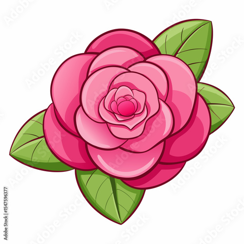 Photorealistic vector illustration of a delicate pink camellia flower with detailed petals