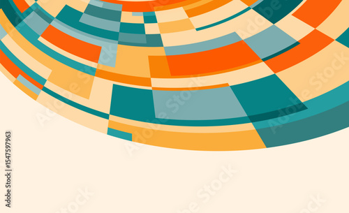 Dynamic circular abstract design in bold colors. An eye-catching abstract vector featuring circular shapes in vibrant colors like orange, teal and cream.